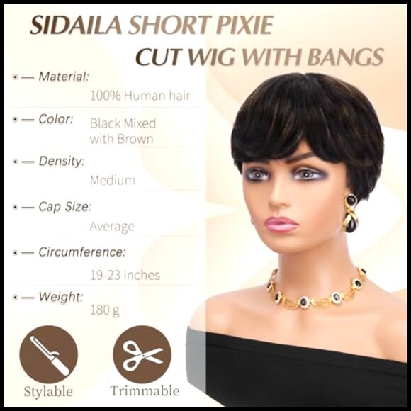 Glueless Human Hair Pixie Wig Layered Short Cut Adjustable Straps Natural Look main image 6
